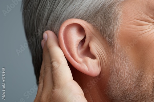Man hearing problem closeup sound. Generate Ai photo