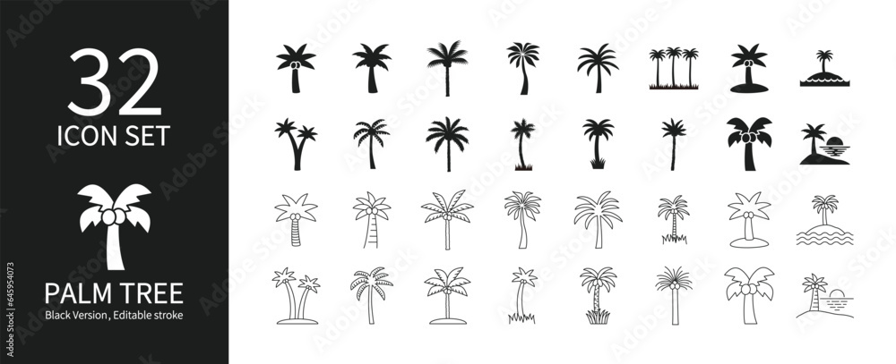 Coconut and palm tree icon set