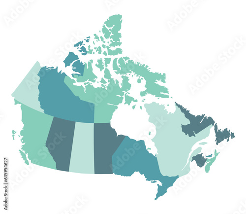 Map of Canada in political regions. Canadian map.