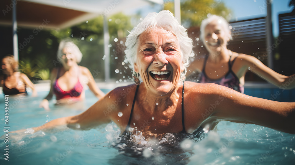Fototapeta premium Older women enjoy life in the pool