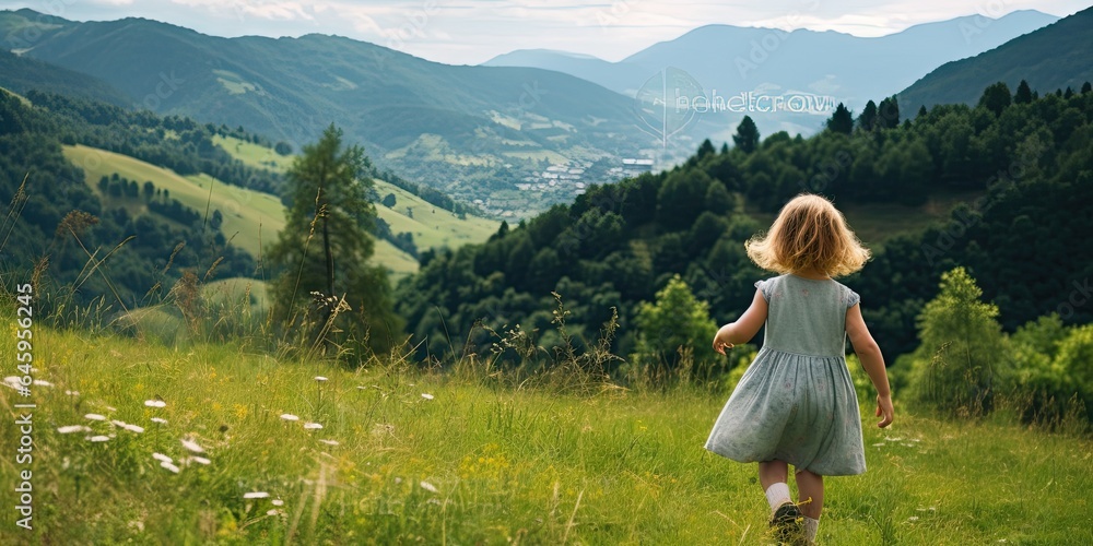 Adventure awaits. Woman outdoor escape to mountains. Mountain serenity. Embracing beauty of summer. Exploring great outdoors. Girl trek through nature Adventure awaits. Woman outdoor escape to mountains. Mountain serenity. Embracing beauty of summer. Exploring great outdoors. Girl trek through nature