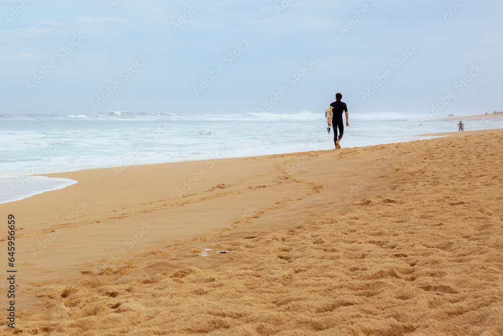 Surfer walking on the beach