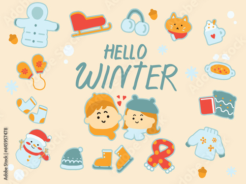 Winter stuff icon set for clip art cartoon style.