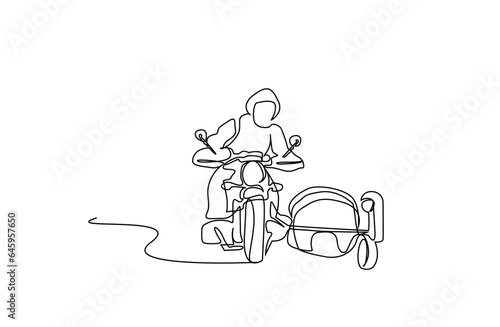 man driving old vintage motorcycle driving line art design