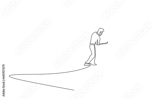 male person golf sport hitting the ball full body back rear behind view line art design