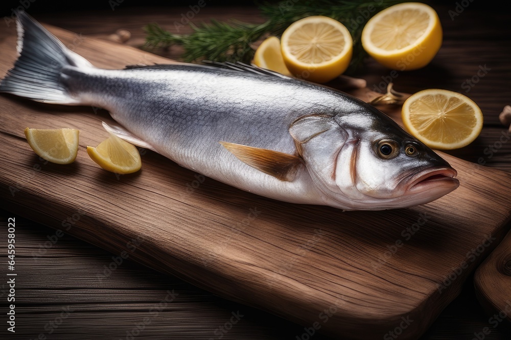 fresh fish on a wooden board