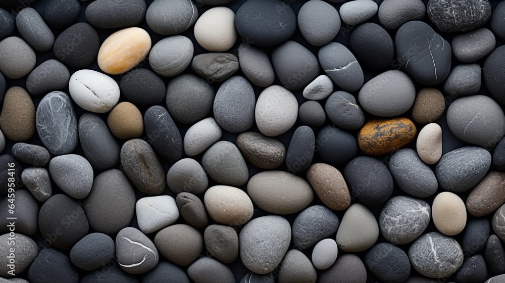 Round, smooth pebbles in a texture. Sea beach with dark wet pebbles and gray dry pebbles in close-up Round, smooth pebbles in a texture. Sea beach with dark wet pebbles and gray dry pebbles in close-up