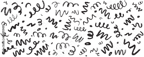 Confetti squiggle scribble set. Vector stock hand draw crayon brush stroke illustration isolated on white background for design template abstract background kids birthday party banner. 