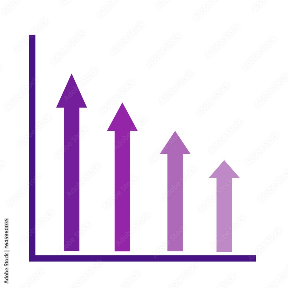Icon graph with purple arrow showing declines isolated on white background. Bar symbol graphic. Illustration. Icon graph with purple arrow showing declines isolated on white background. Bar symbol graphic. Illustration.