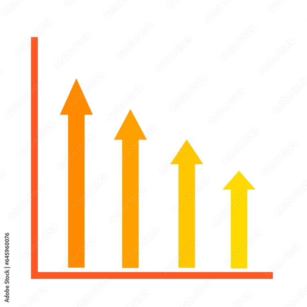 Icon graph with orange arrow showing decline isolated on white background. Bar symbol graphic. Illustration. Icon graph with orange arrow showing decline isolated on white background. Bar symbol graphic. Illustration.