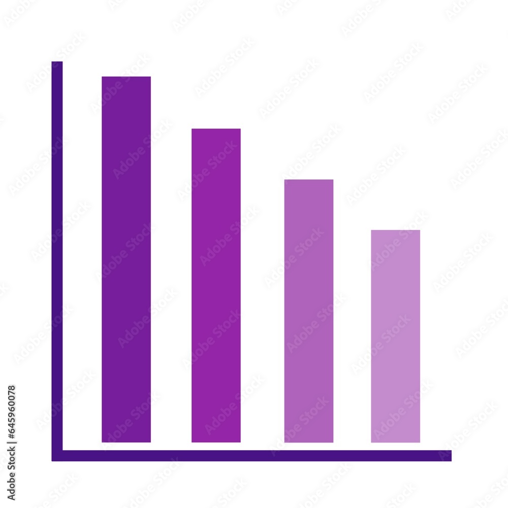 Chart Icon with purple bars showing decline isolated on white background. Bar symbol graphic. Illustration. Chart Icon with purple bars showing decline isolated on white background. Bar symbol graphic. Illustration.