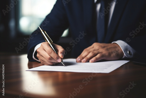 A businessman who signs an important business contract photo