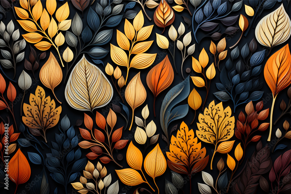 Autumn background with leaves and berries on a black wooden background, ai generated image Autumn background with leaves and berries on a black wooden background, ai generated image