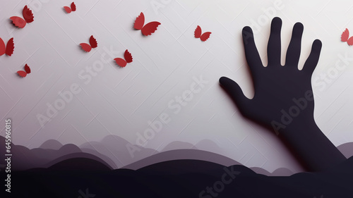 International Day for the Elimination of Violence against Women. victims, violence, fear, tears, stop hand, help woman girl. banner, background, poster. photo