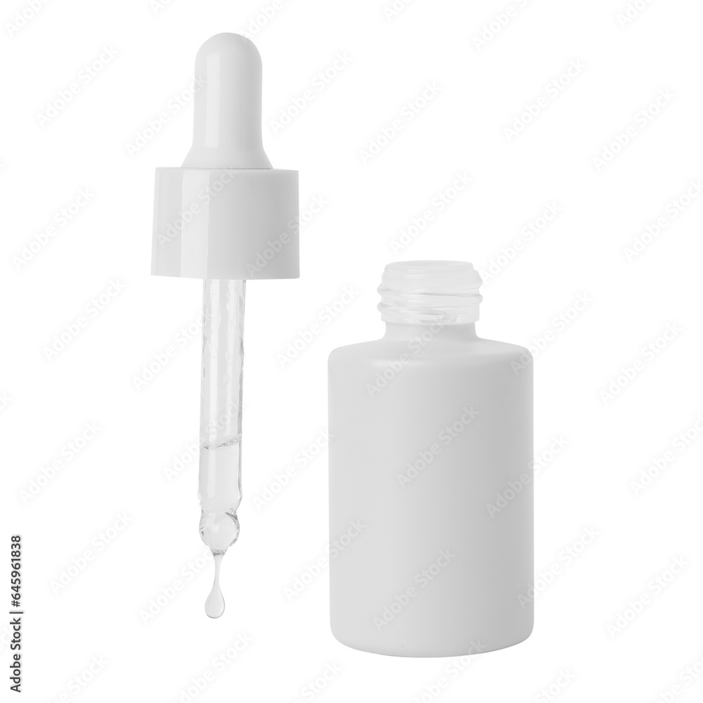 Gray cosmetic jar with dropper. On an empty background. PNG Gray cosmetic jar with dropper. On an empty background. PNG