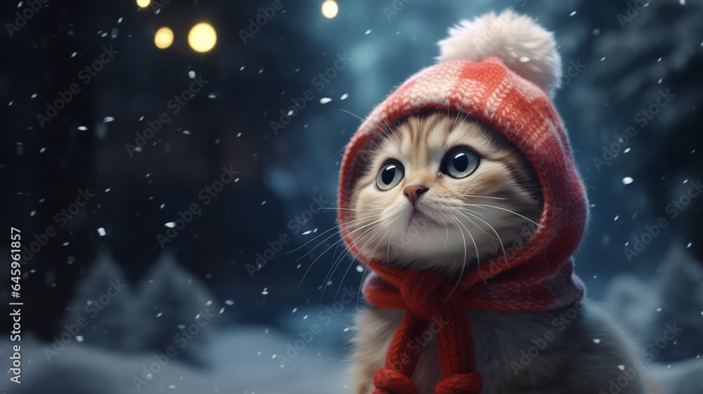 冬の夜の雪の中で遊ぶ猫 generative AI 冬の夜の雪の中で遊ぶ猫 generative AI