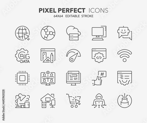 Line icons about internet. Outline symbol collection. Editable vector stroke. 64x64 Pixel Perfect.