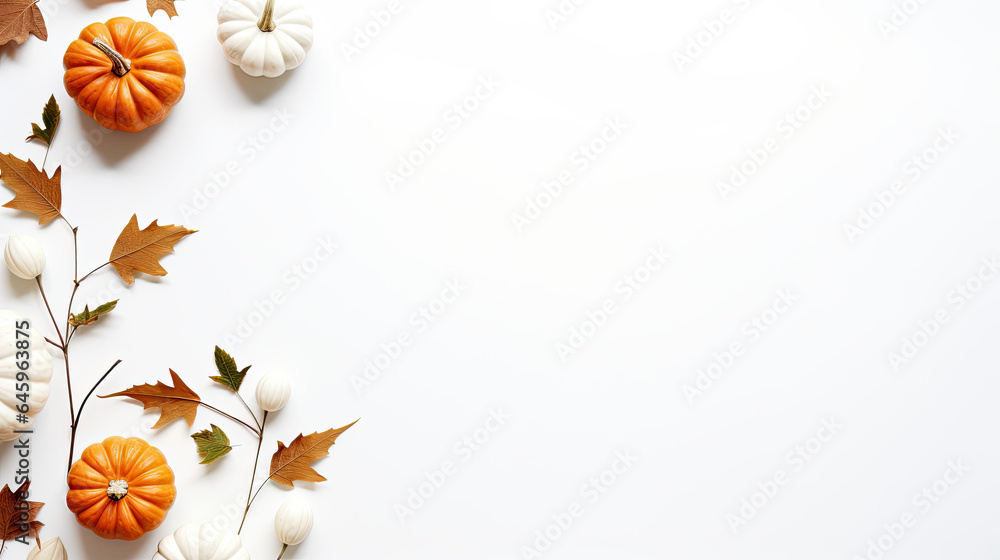 Fototapeta premium Autumn background with pumpkins and seeds, place for a text, top view