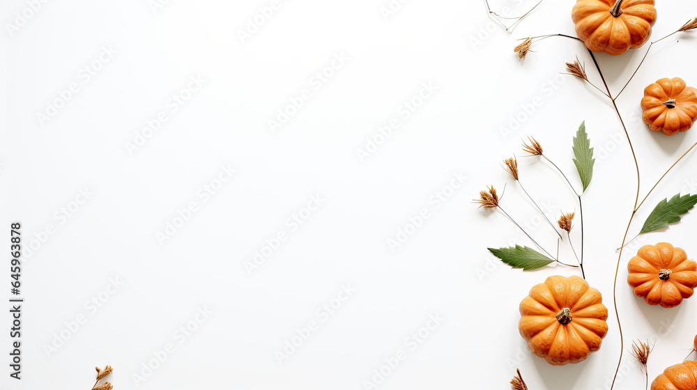Autumn background with pumpkins and seeds, place for a text, top view
