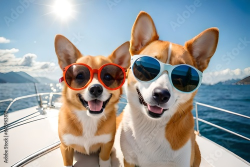 Funny Dogs With sunglasses On Boat © weperfectionist