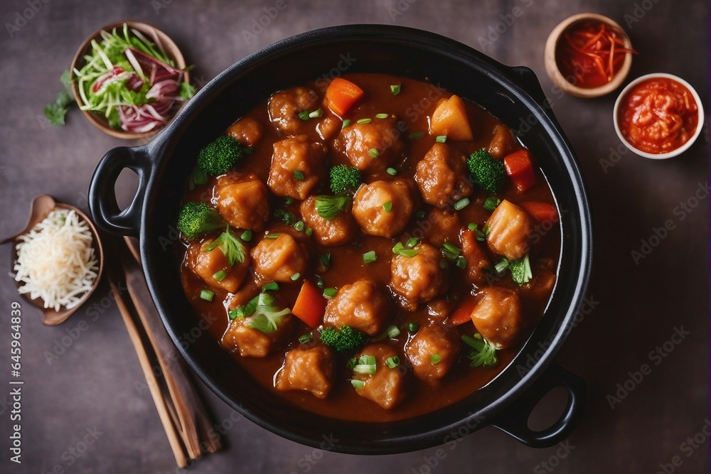 Chinese main course dish vegetable Manchurian gravy close up Chinese main course dish vegetable Manchurian gravy close up