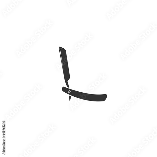 Straight razor icon. Black, minimalist icon isolated on white background. Straight razor simple silhouette. Web site page and mobile app design vector element photo