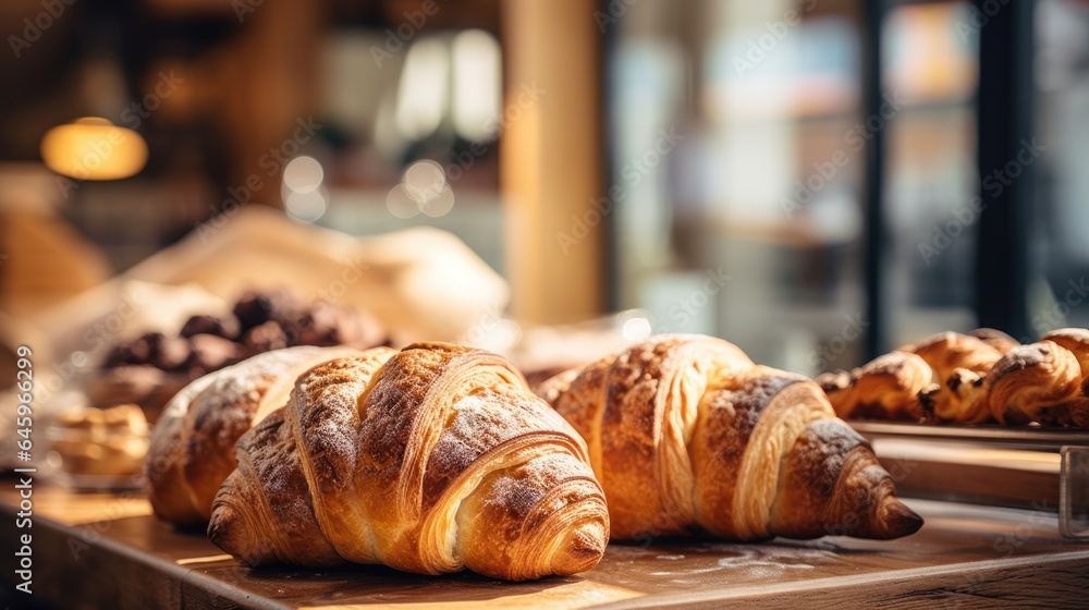 croissant on table. Generative AI croissant on table. Generative AI