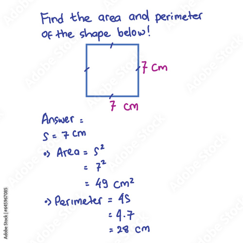 Math formulas on a white background. Vector illustration of mathematical formulas. Solve area and perimeter problems of squares