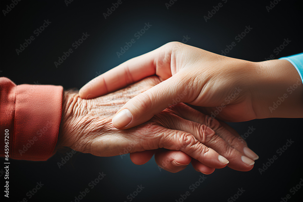 Helping hands, care for the elderly concept - obrazy, fototapety, plakaty 
