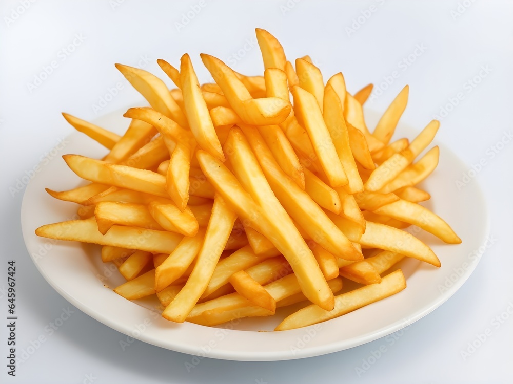 Fries on Plate with Side of Bread: Crispy Snack Delight Fries on Plate with Side of Bread: Crispy Snack Delight