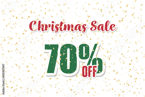Inscription christmas sale 70 off on a white background with confetti. Price labele sale promotion market. tag retail