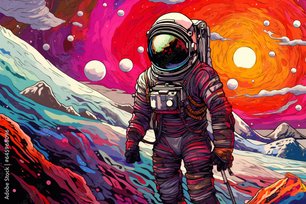 Ilustración colorida Astronauta en el espacio. Ia Generativa Ilustración colorida Astronauta en el espacio. Ia Generativa