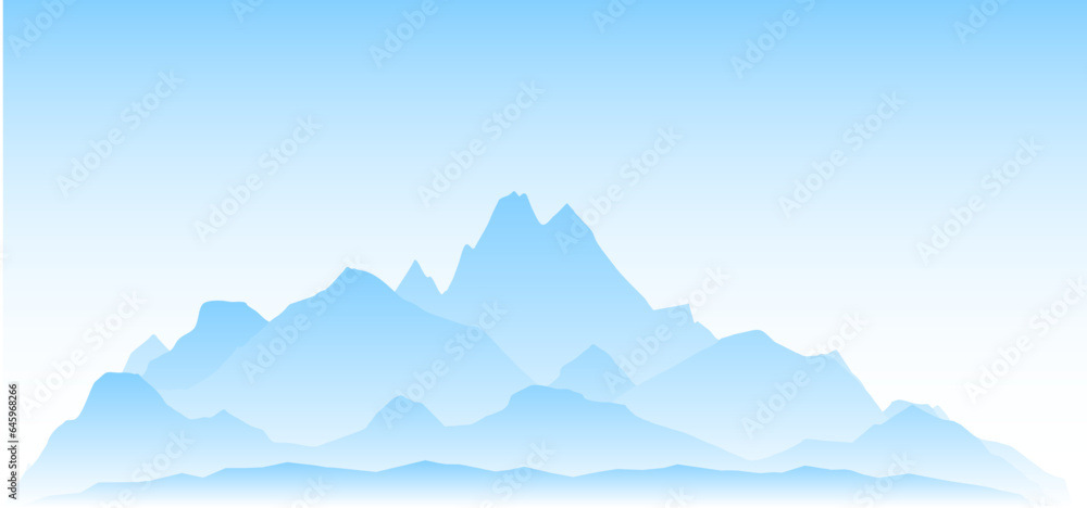Rocky terrain natural landscape for scenery. Vector background with mountains and alpine peaks. Monochrome blue landscape. Vector illustration.