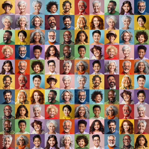Generations of diverse people as rainbow collage