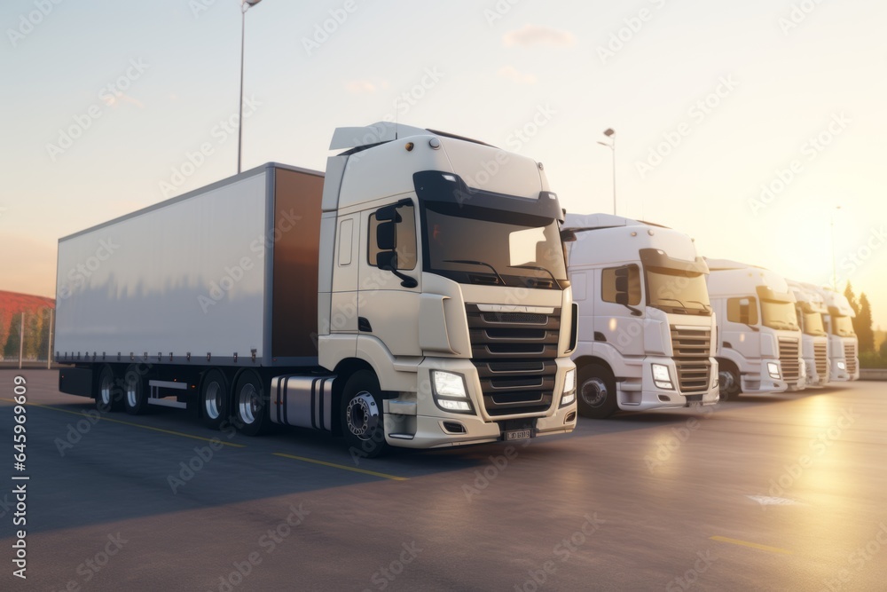 Logistic center cargo trucks transportation shipping lorry delivery freight semi-truck road carrier warehouse storage vehicle load shipment delivery container van fast transport commercial business