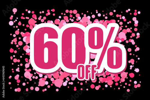 Off 60 Price labele sale promotion market. shop special Pink confetti on black background