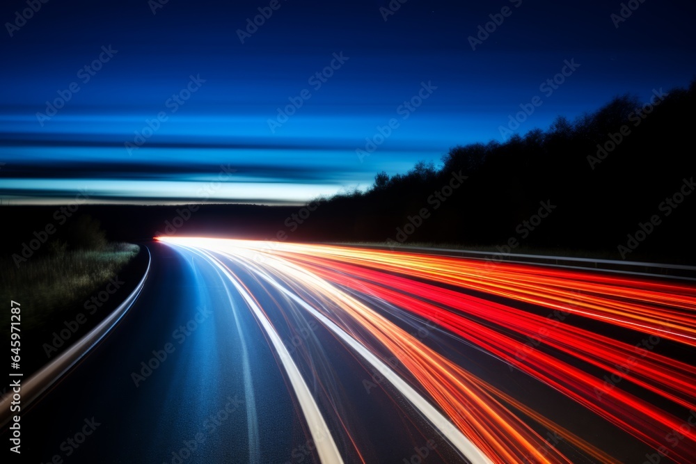 Night city traffic blurred cars long exposure lights evening highway lane movement fast transit car motion auto illuminated vehicle transportation street high speed light trails abstract background