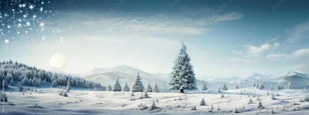 Beautiful Christmas and New Year Festive Winter Panoramic Background