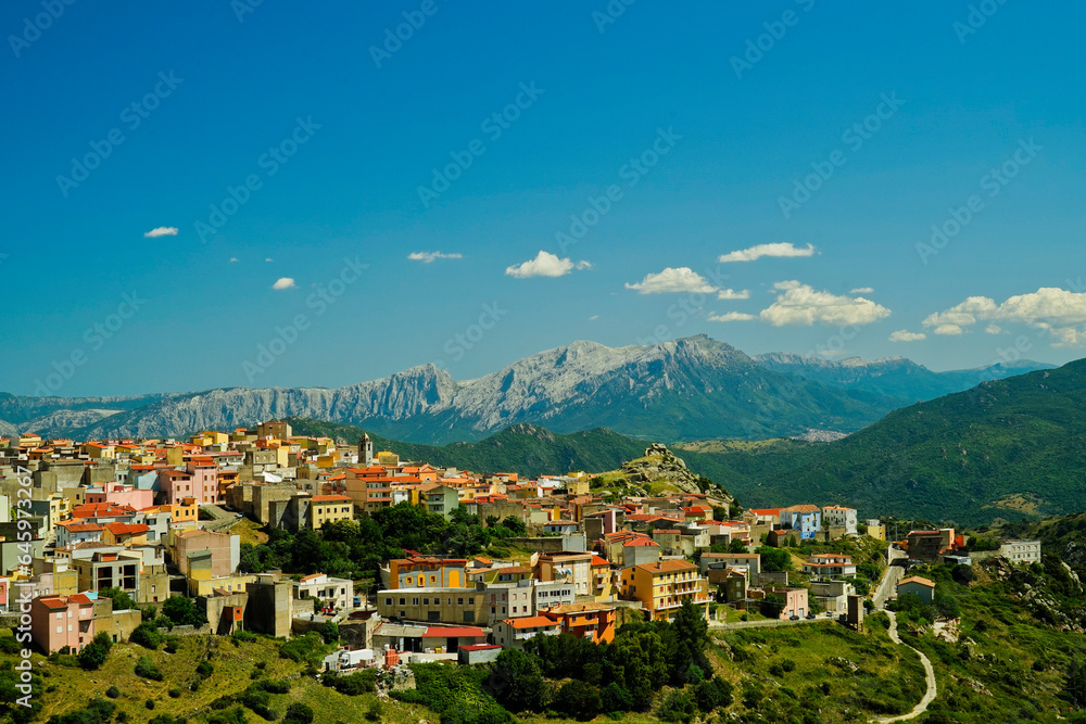 Panorama di Orune con le montagne del Supramonte.  Provincia di Nuoro, Sardegna. Italy