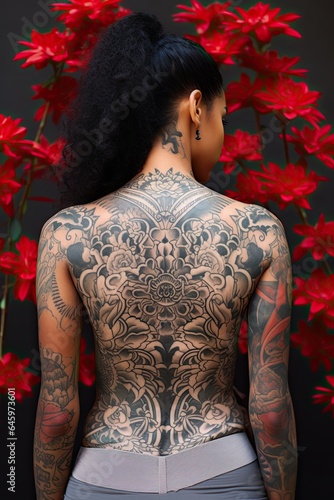 back of woman with tattoos