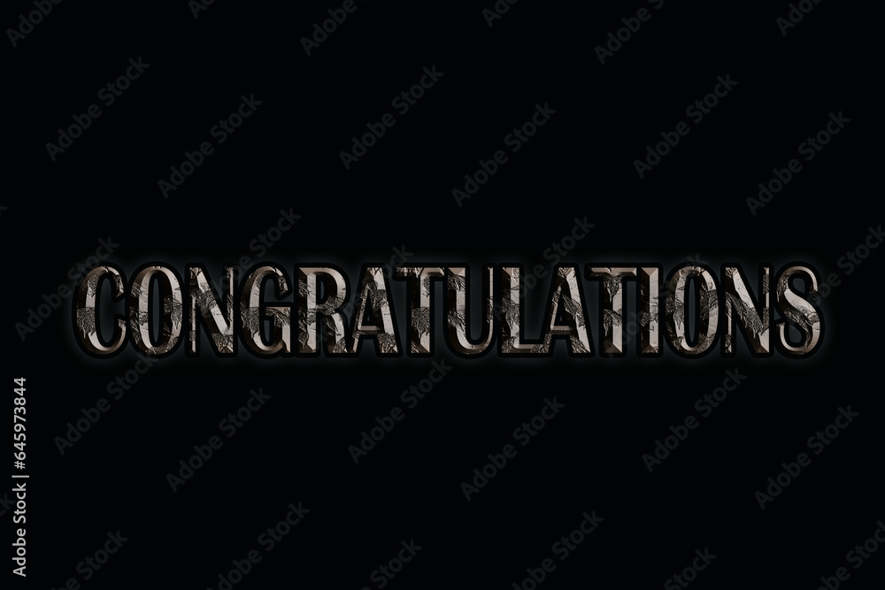 Congratulations . Silver 3D with shining effect on a Black elegant background. T-shirt print design.Beautiful greeting card scratched silver text word with black background