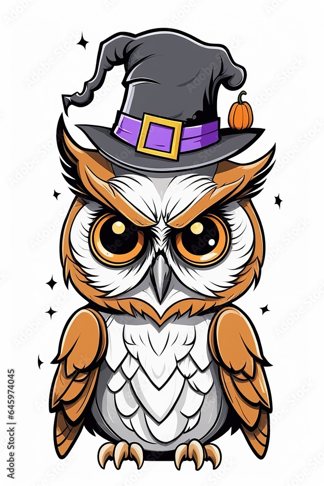 Fototapeta premium An intricately designed owl t-shirt graphic, the owl's wings spread wide as if in mid-flight, feathers rendered with meticulous detail, vibrant and contrasting colors depicting the owl, Generative Ai