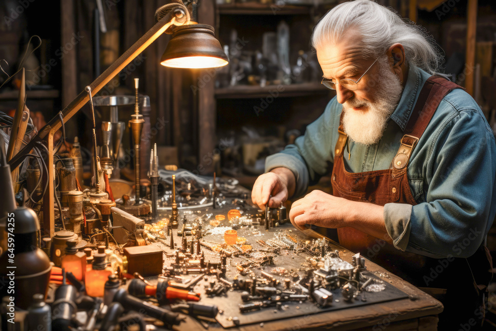 Senior jewelry maker meticulously creates a stunning piece of jewelry