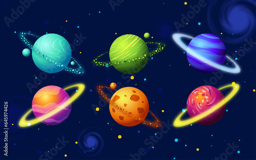 Planets Vector Illustration Set, Space Art Wallpaper, Vector, Icons