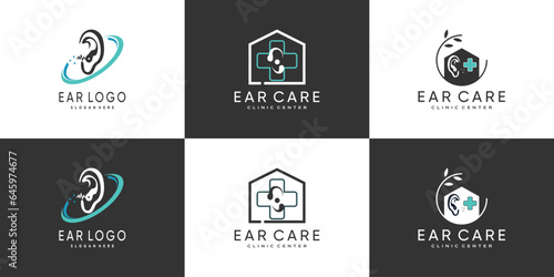 Ear logo design collection with creative concept premium vector