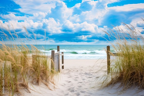 Captivating Topsail Island Beach Landscape in Carolina - Enjoy the Serenity of Blue Ocean, Clear Skies and Calming Waves photo