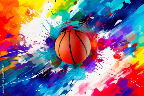 Colorful Basketball Background with NBA Poster Design - Sport Illustration of a Basket Ball Game © AIGen
