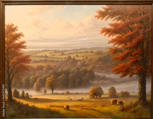Illustrations of a beautiful autumn landscape, Generative AI