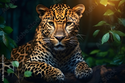 Close up of a beautiful leopard in a jungle