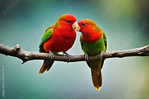 red and yellow macaw on the branch showing love for each other  generated by AI © AB malik